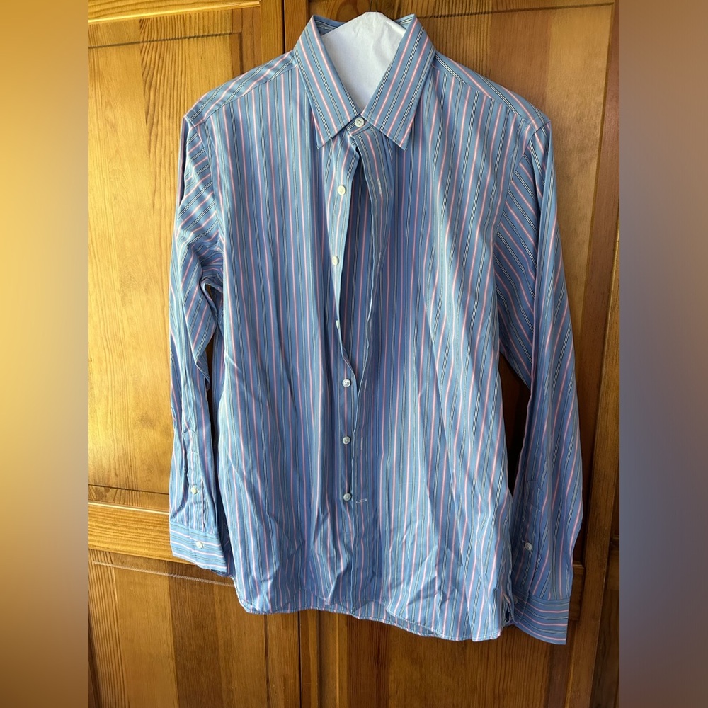 Polo Ralph Lauren Men’s Andrew Blue And Pink Striped Dress Shirt Size 16 40-41
